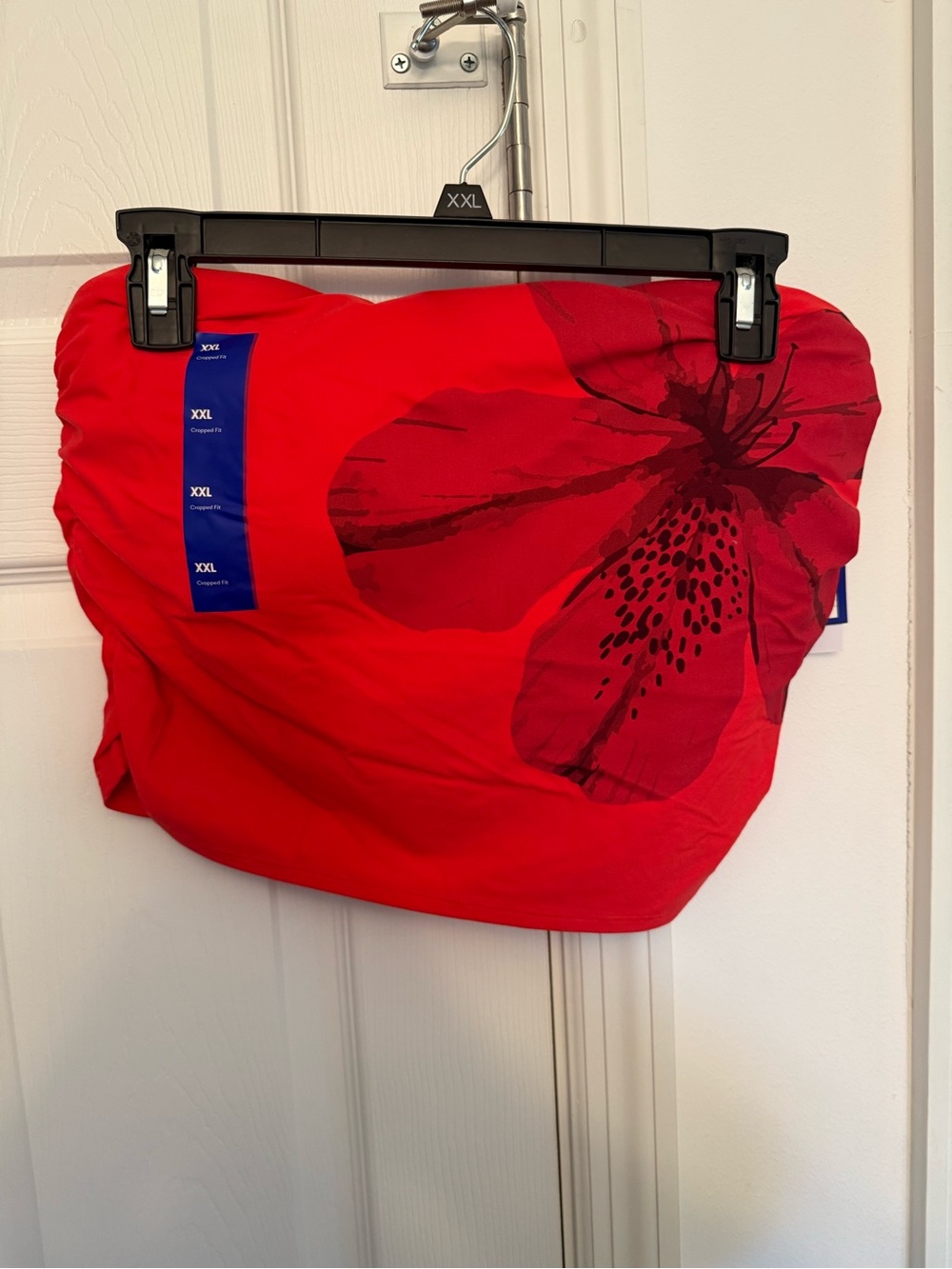 JoyLab Red Strapless Crop Top with Black Floral Print